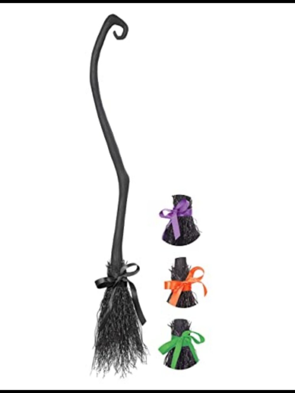 Witch Broom Costume Accessory 4-Piece Screw Together with Ribbons